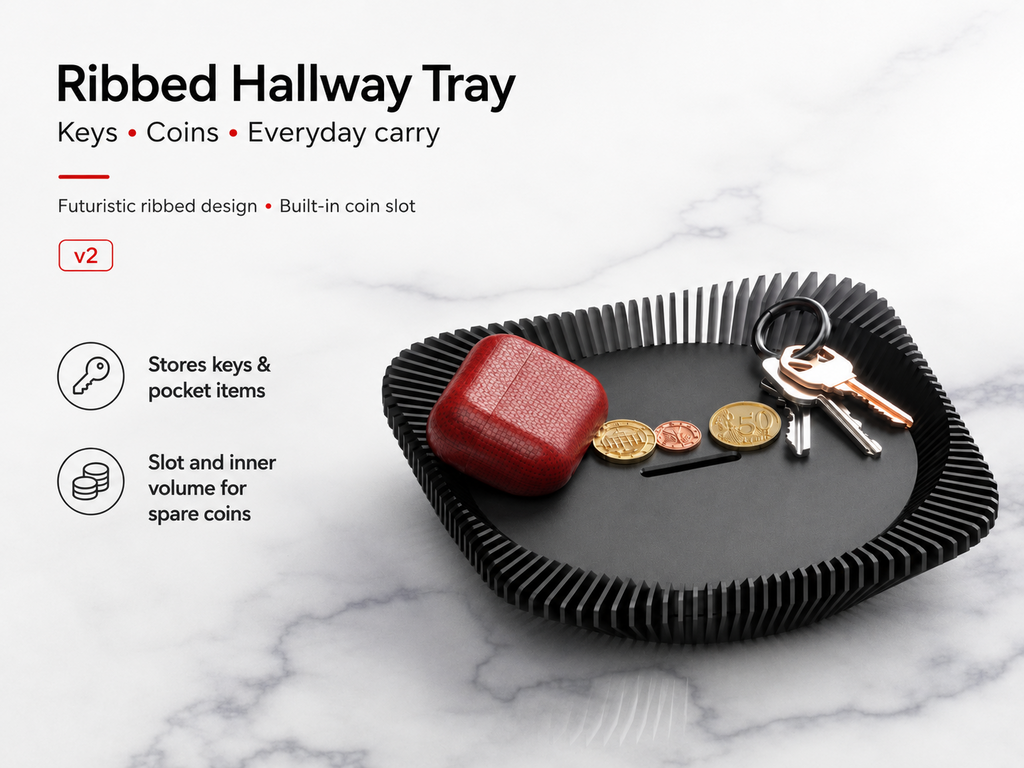 Ribbed Key / Coins Hallway Tray v2 (short)