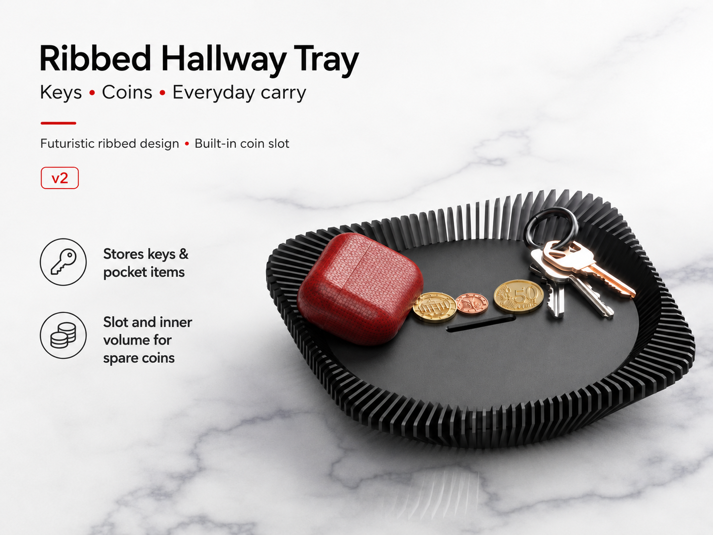 Ribbed Key / Coins Hallway Tray v2 (short)