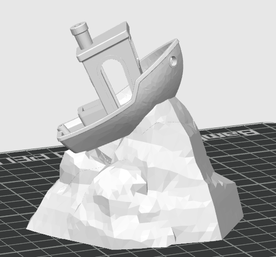Benchy on mountain