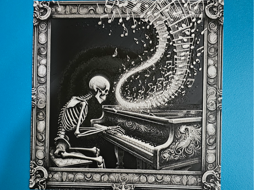 Skeleton Playing Piano HueForge