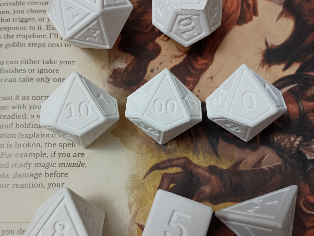 Enlarged Polyhedral Dice Set Optimized 3D Printing