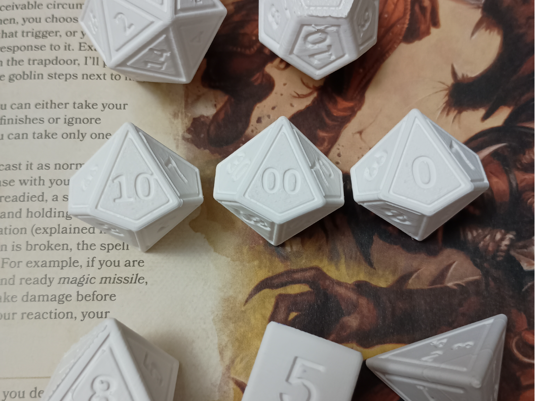 Enlarged Polyhedral Dice Set Optimized 3D Printing