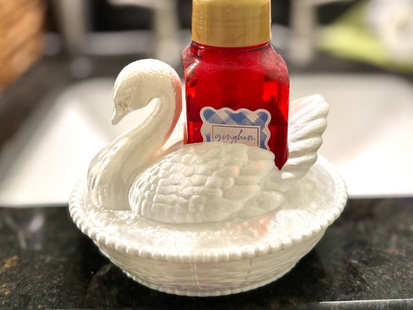 Vintage Milk-glass Swan BBW Soap Bottle Holder