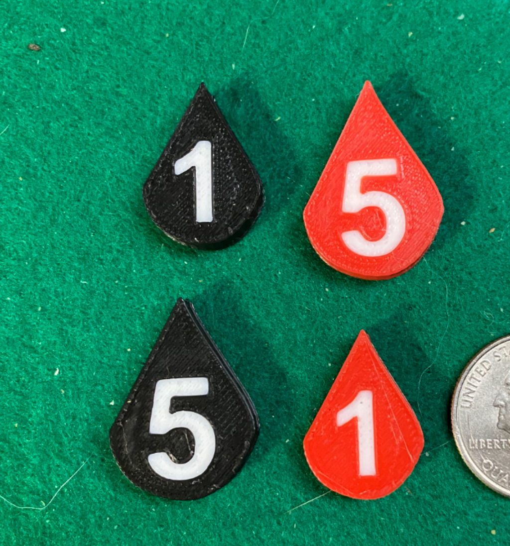 "Blood Pool" drop shaped gaming token