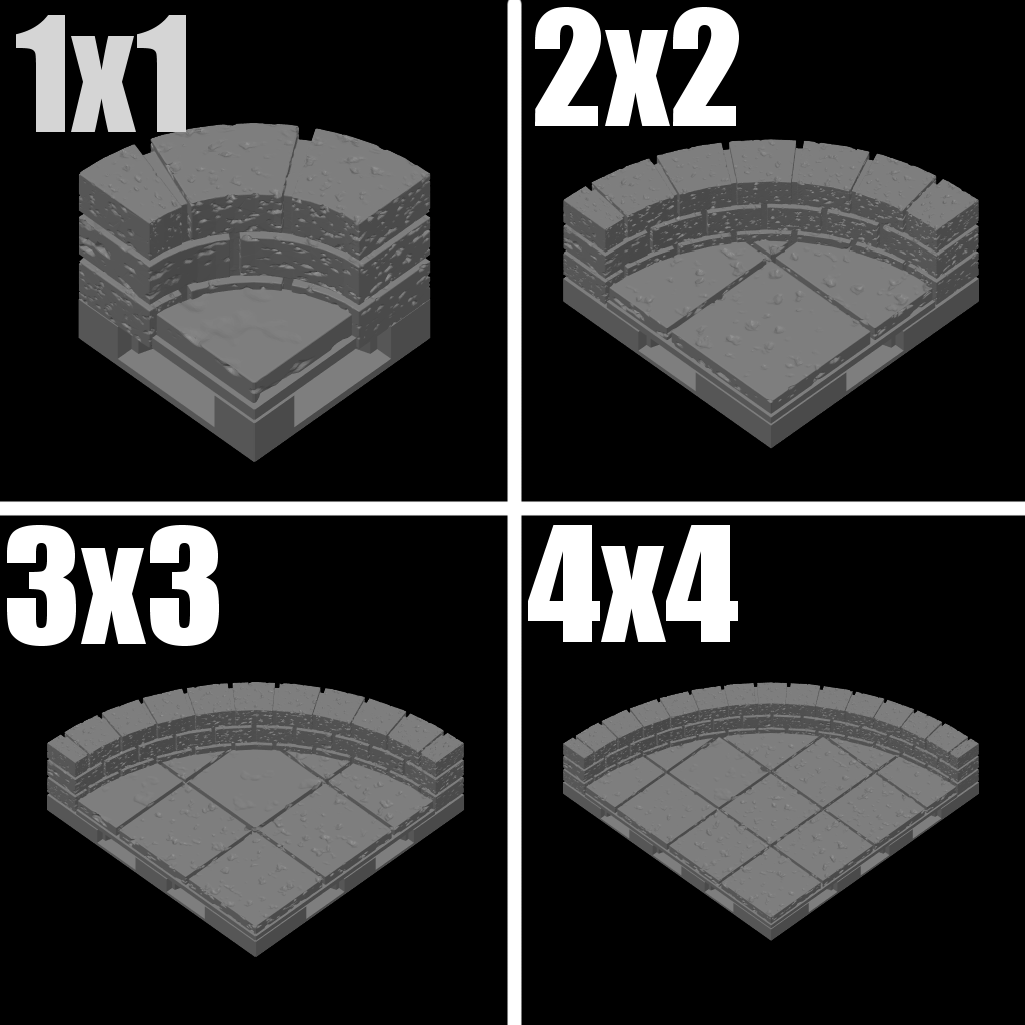 Curved Tile Set w/Low-Wall | Cut Stone | Openlock 25mm