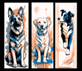 Set of 3 Bookmarks with Adorable Dogs - German Shepherd, Australian Shepherd and Golden Retriever