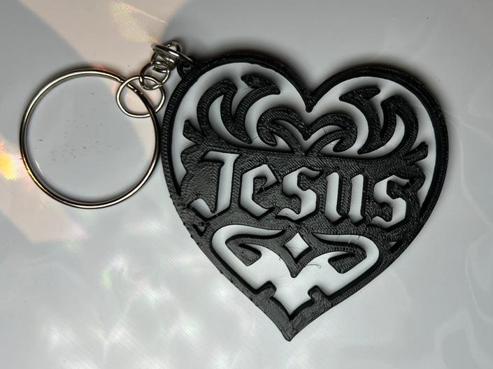 Jesus Heart Keychain – Ornamental Filigree Design