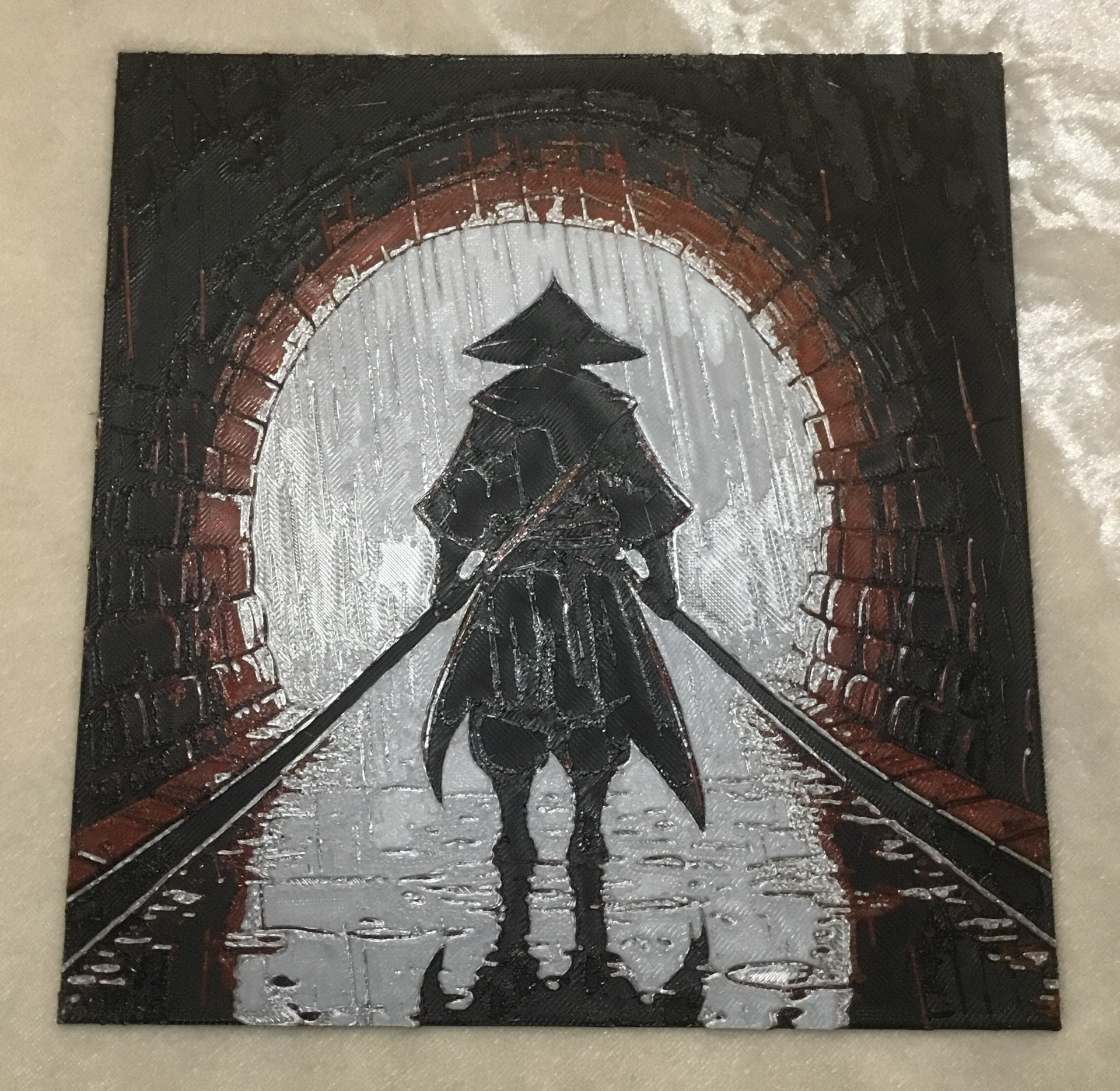 Samurai in the rain Hueforge 160x167