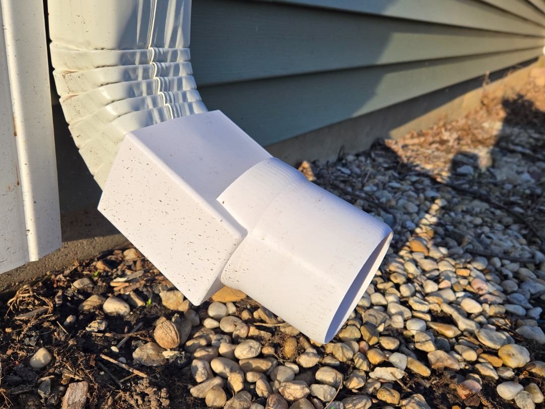 3x4 Downspout A/B Elbow to 4" Drain Tile Adapter