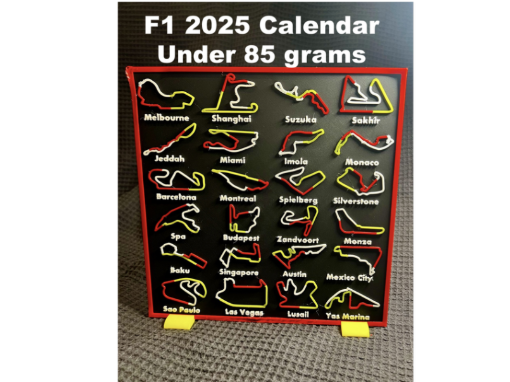 F1 2025 Calendar - 3-Sector Multicolor City Names