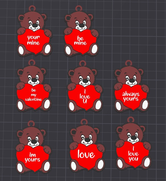 heartshape bear with 8 text variation valentines day keychain/necklace charm free for commercial use