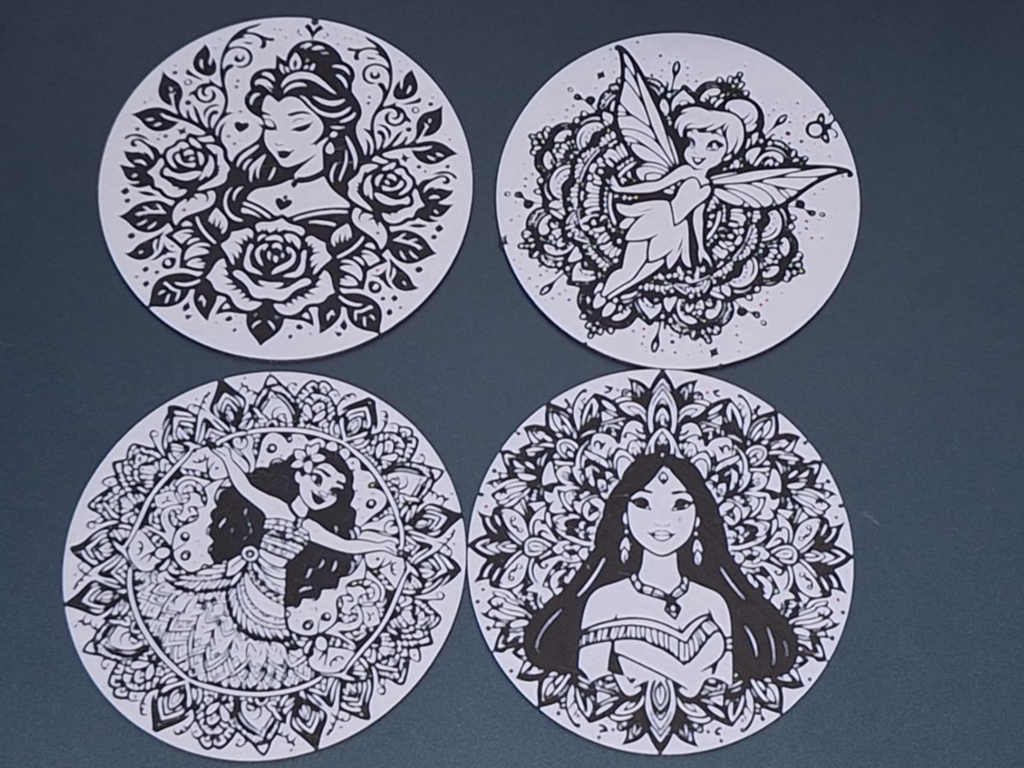 set of 4 Princess inspired coasters 9cm