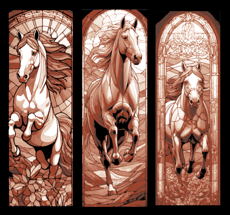 Epic horses caught in stained glass - cathedral style windows - Set of 3 bookmarks