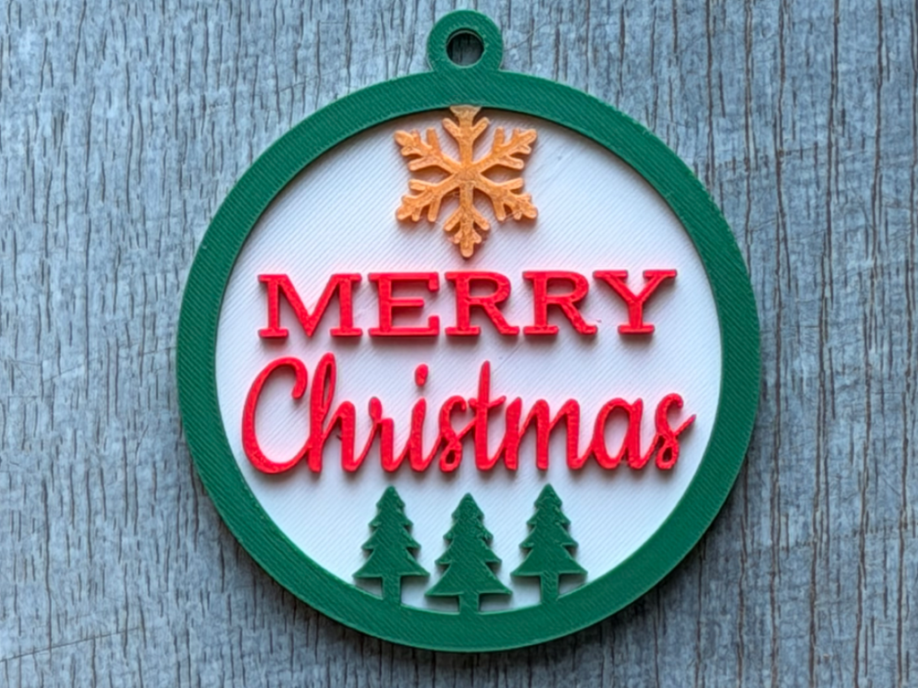 Merry Christmas Tree and snowflake ornament