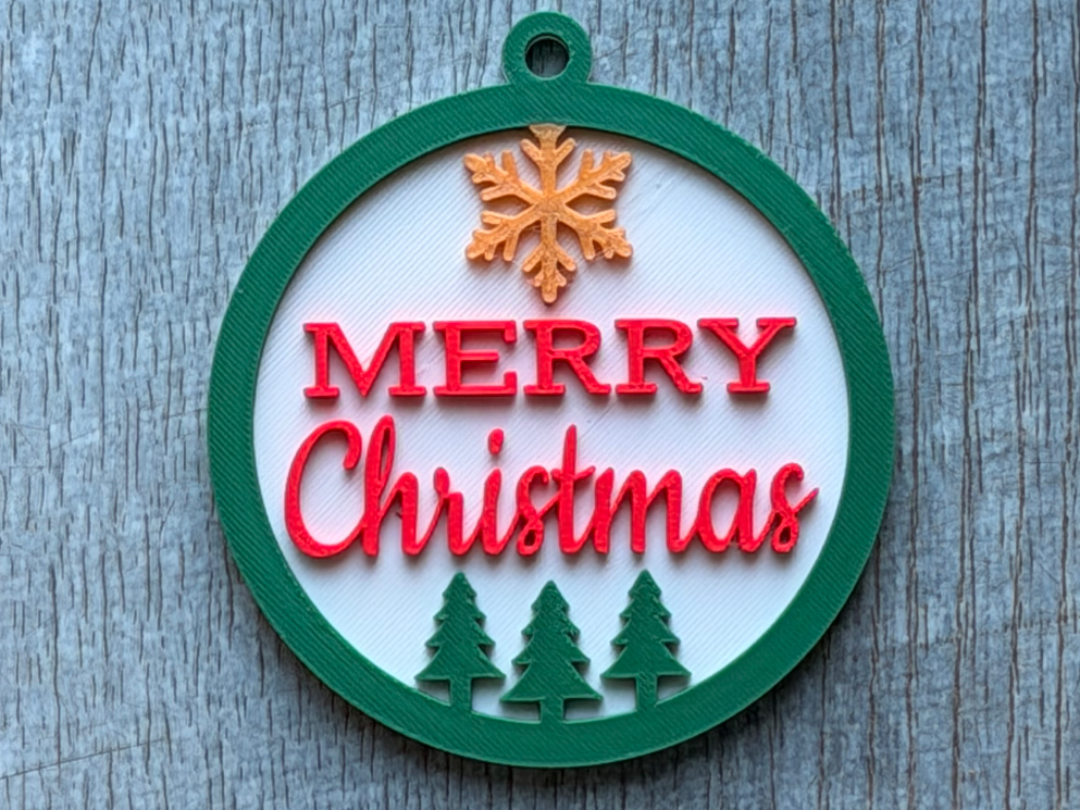 Merry Christmas Tree and snowflake ornament
