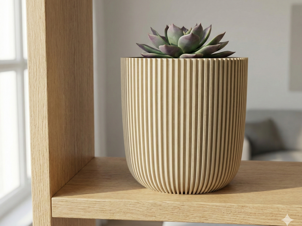 Minimalist Ribbed Planter (13cm)-Macetero Estriado
