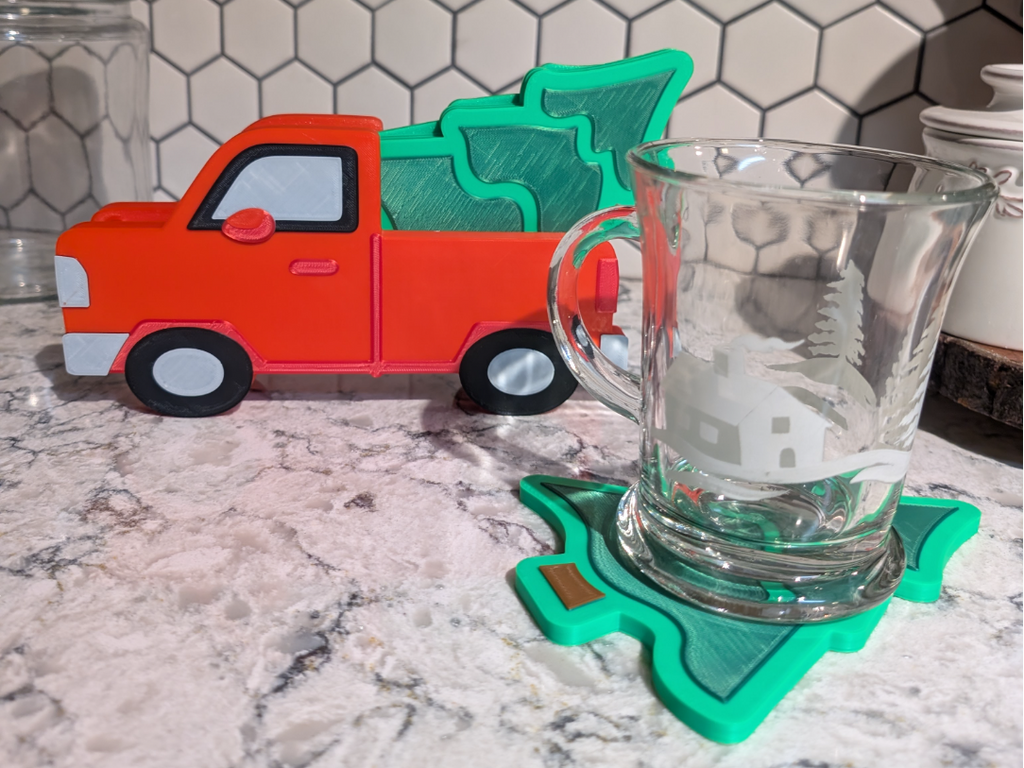 Christmas Tree Coaster Set with Truck Holder