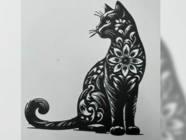 cat silhouette , black and white (wall art)