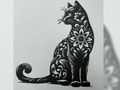 cat silhouette , black and white (wall art)