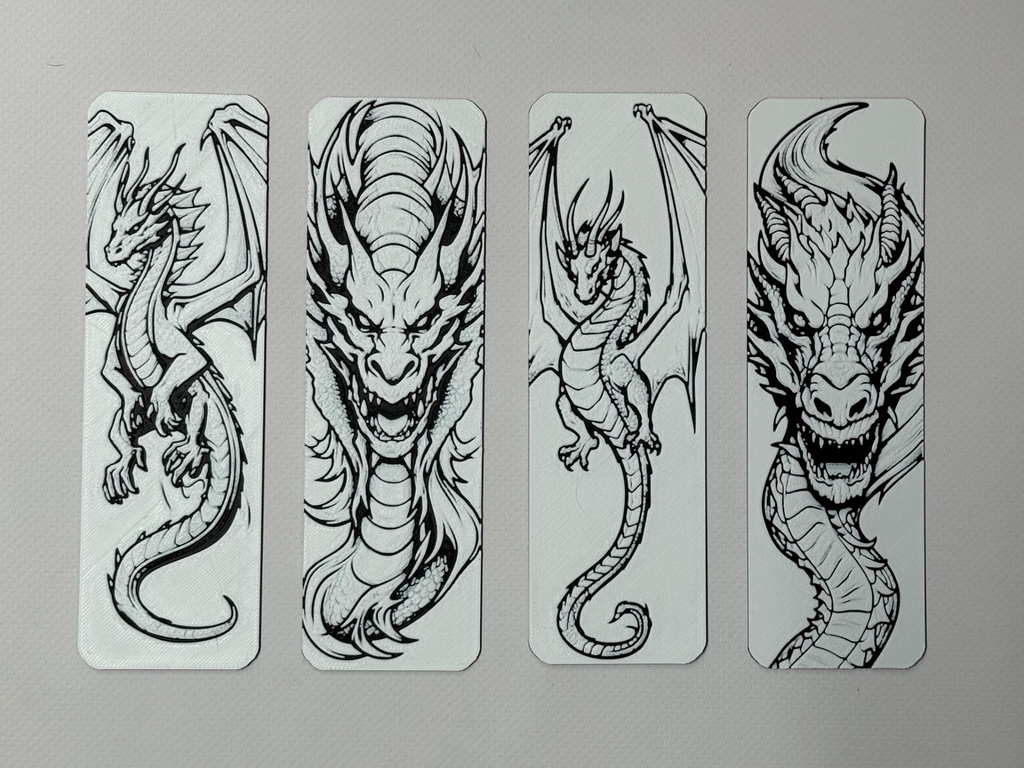 set 4 black and white dragon bookmarks