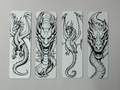 set 4 black and white dragon bookmarks