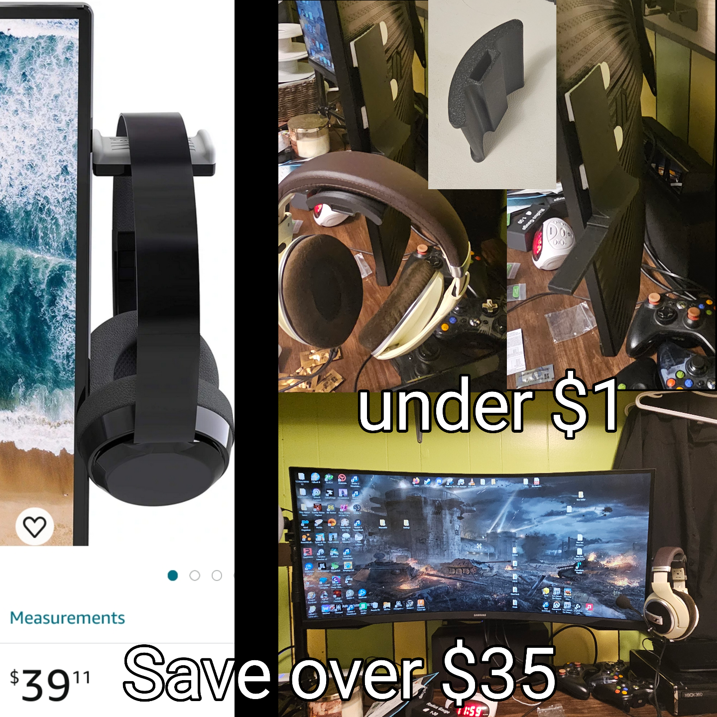 Monitor Mounted Headphone Holder
