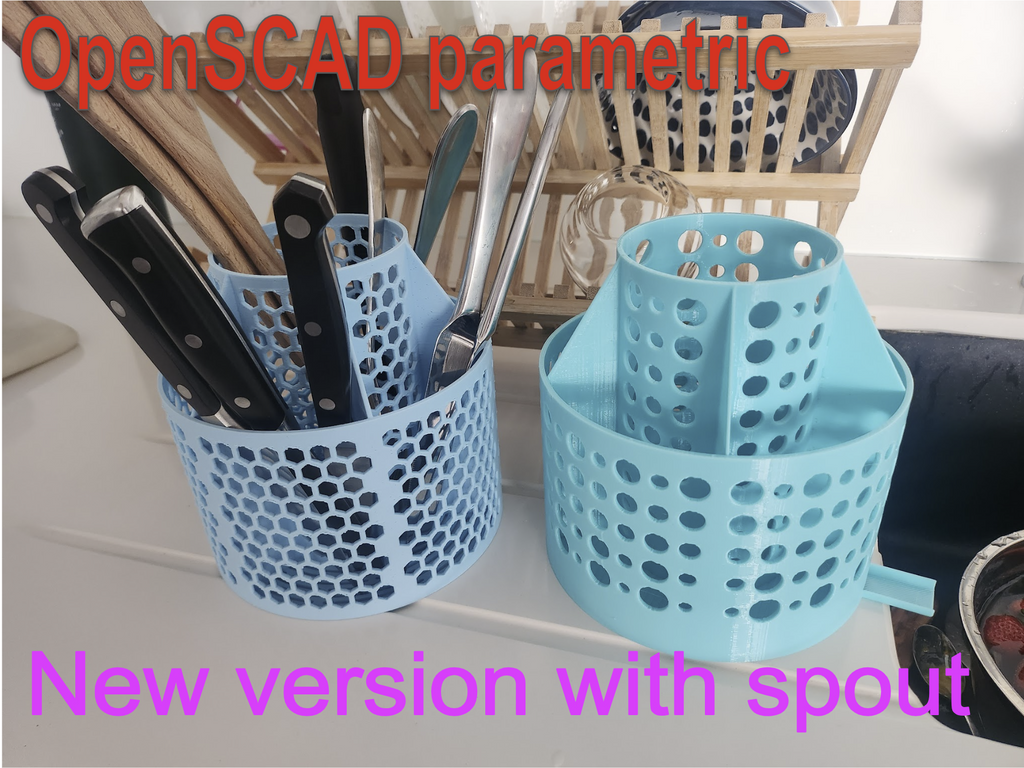 Utensil dryer, new version with spout