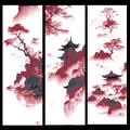Vietnamese Temple and trees Art - Traditional style set of 3 Bookmarks