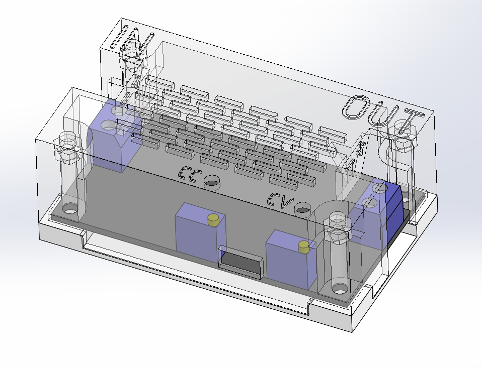 Enclosure with captive nut for DC-DC step up/down CC/CV module