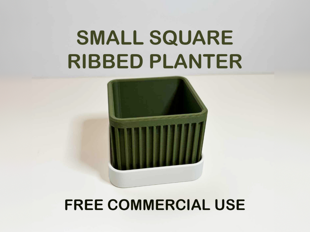 Small square ribbed planter with drip plate