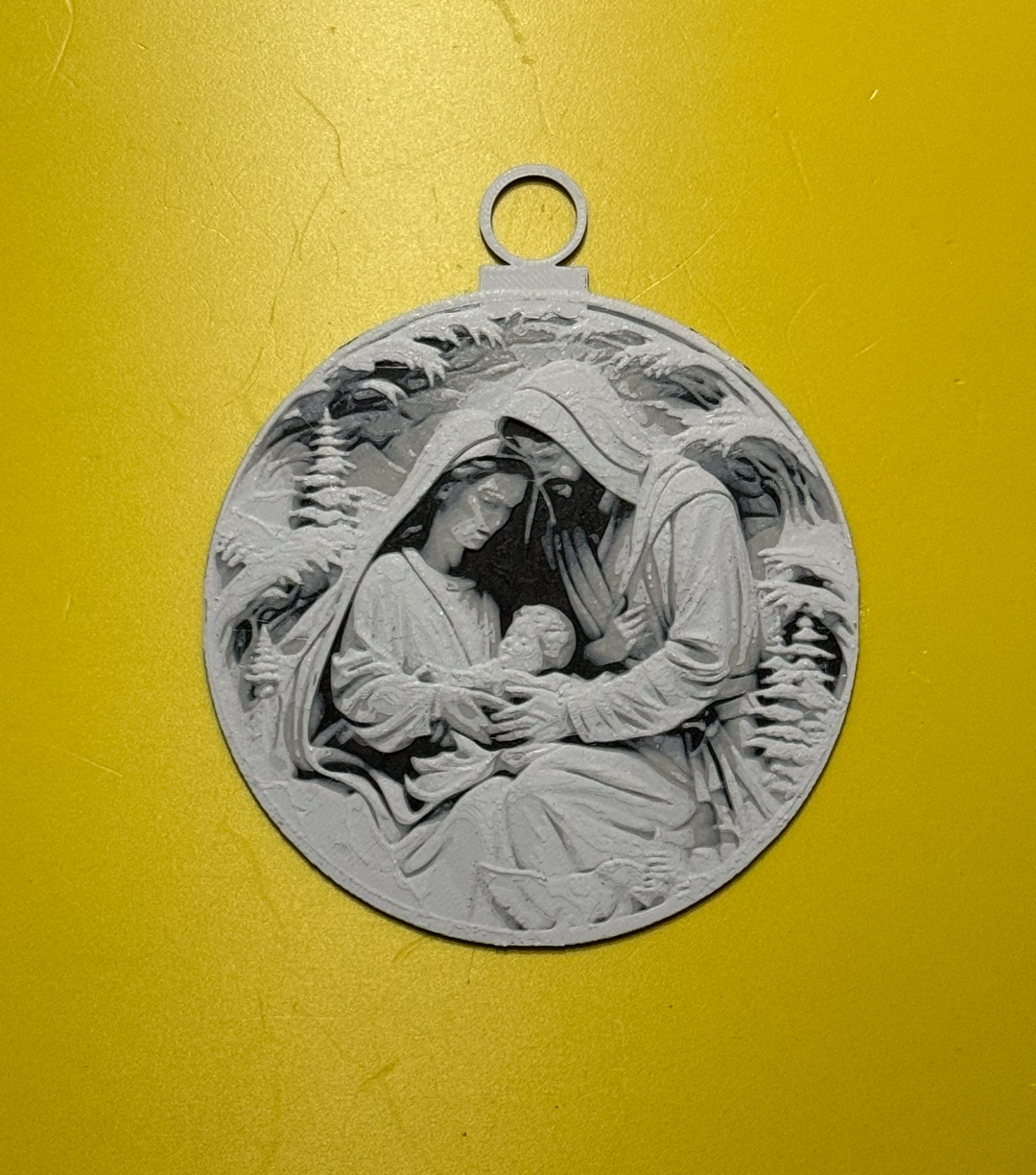 Christmas ball Mary Joseph and baby Jesus
