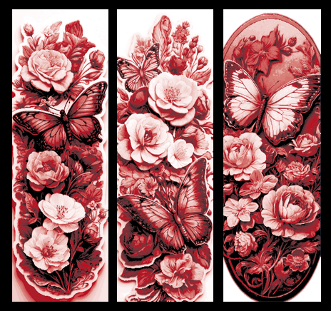 Butterflies among the Roses and other Flowers - Set of 3 Bookmarks