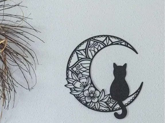 Black Cat And Moon Wall Art