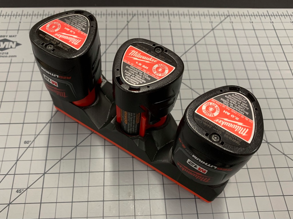 Gridfinity Shadow Tray- M12 3X SMALL Battery Tray