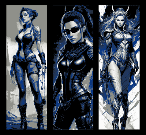 Set of 3 Bookmarks - Modern Warriors - Stylized Women Warriors and Assassins dressed in Battle Gear