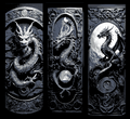 Dragon and the Moon Carvings in Black and White - Set of 3 Bookmarks
