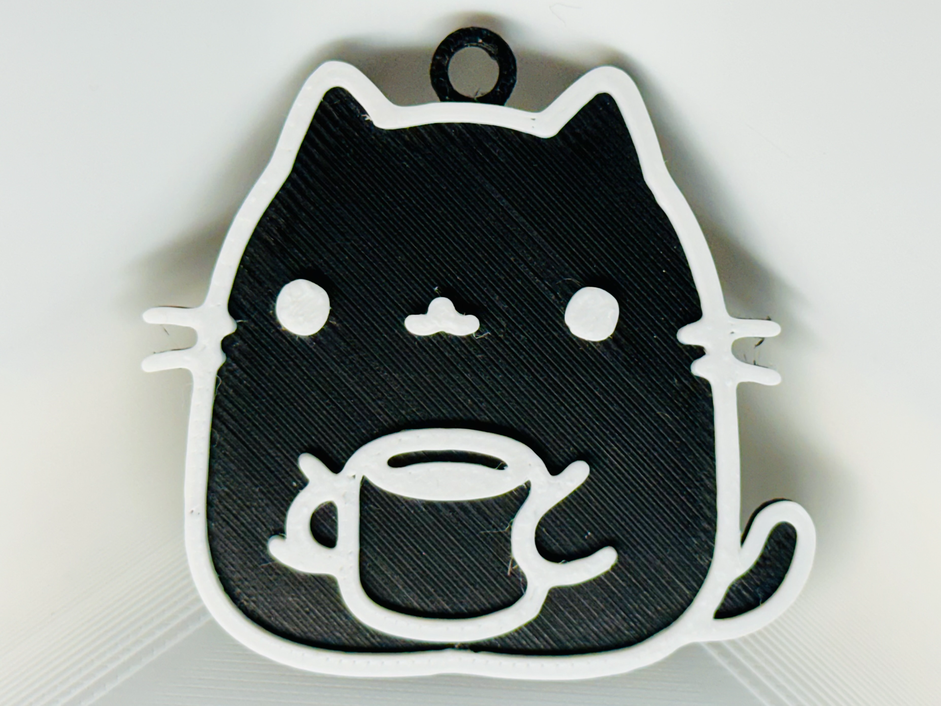 Cat Drinking Coffee Keychain