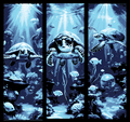 Seascape focused around a Chill'n Sea Turtle with his shades - Set of 3 Bookmarks