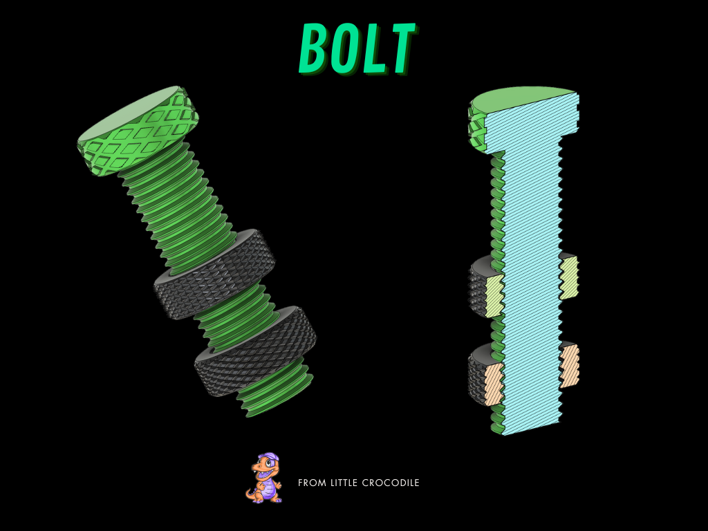 Bolt with various textures