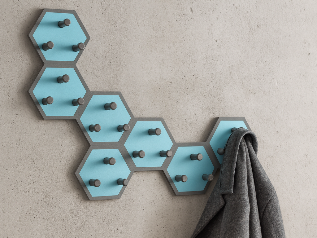 Modular coat rack - hexagonal panels, 100% printed