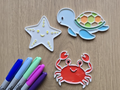 Sea Animal Coloring Color Turtle Crab Star Marker