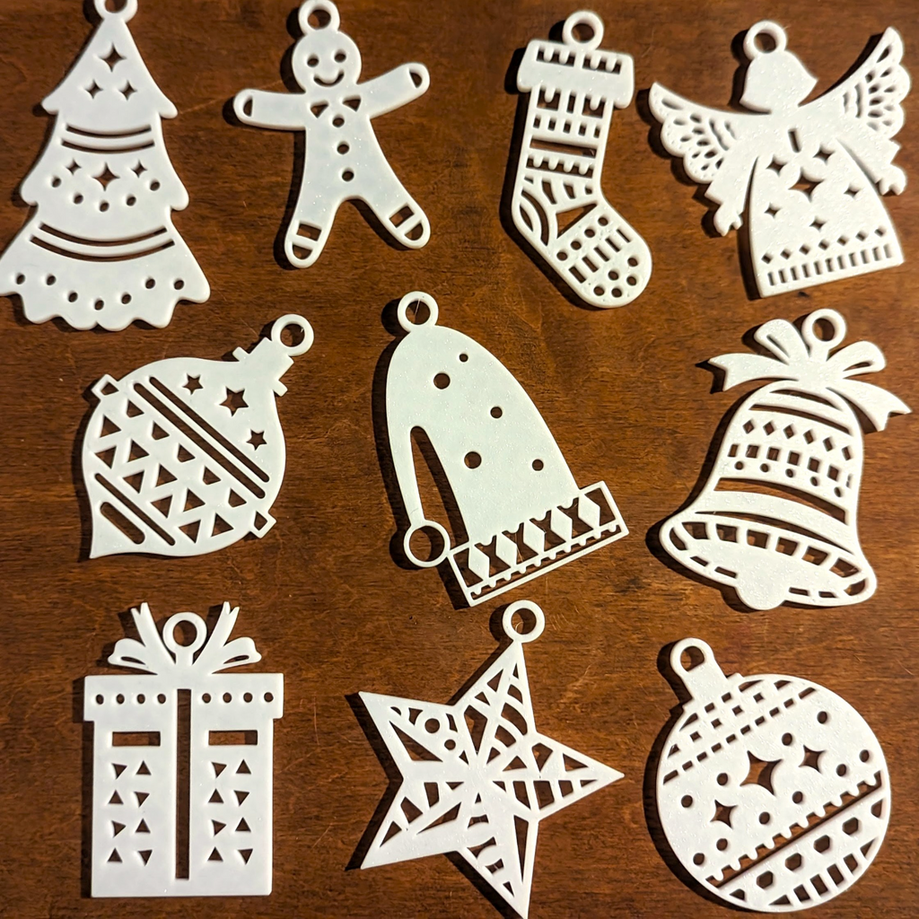 10 Christmas Holiday Ornament Collection Single Color Print