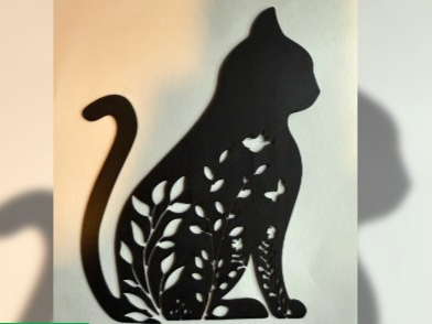 cat silhouette with flowers (wall art)