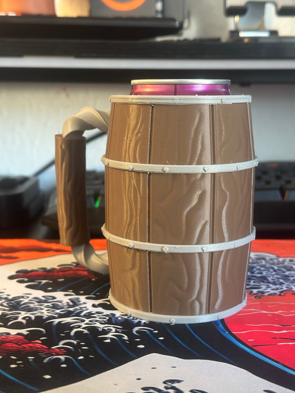 Handled Barrel Can Coozie with Texture - 330ml