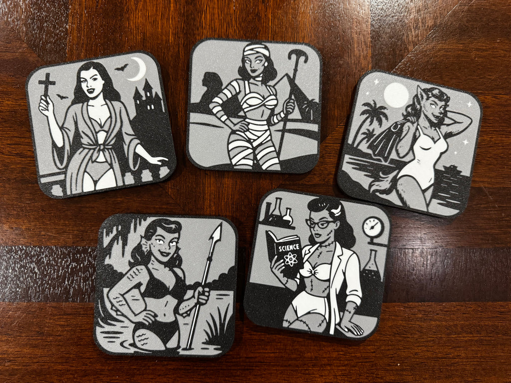 Classic Monster Pinups - Halloween Coasters