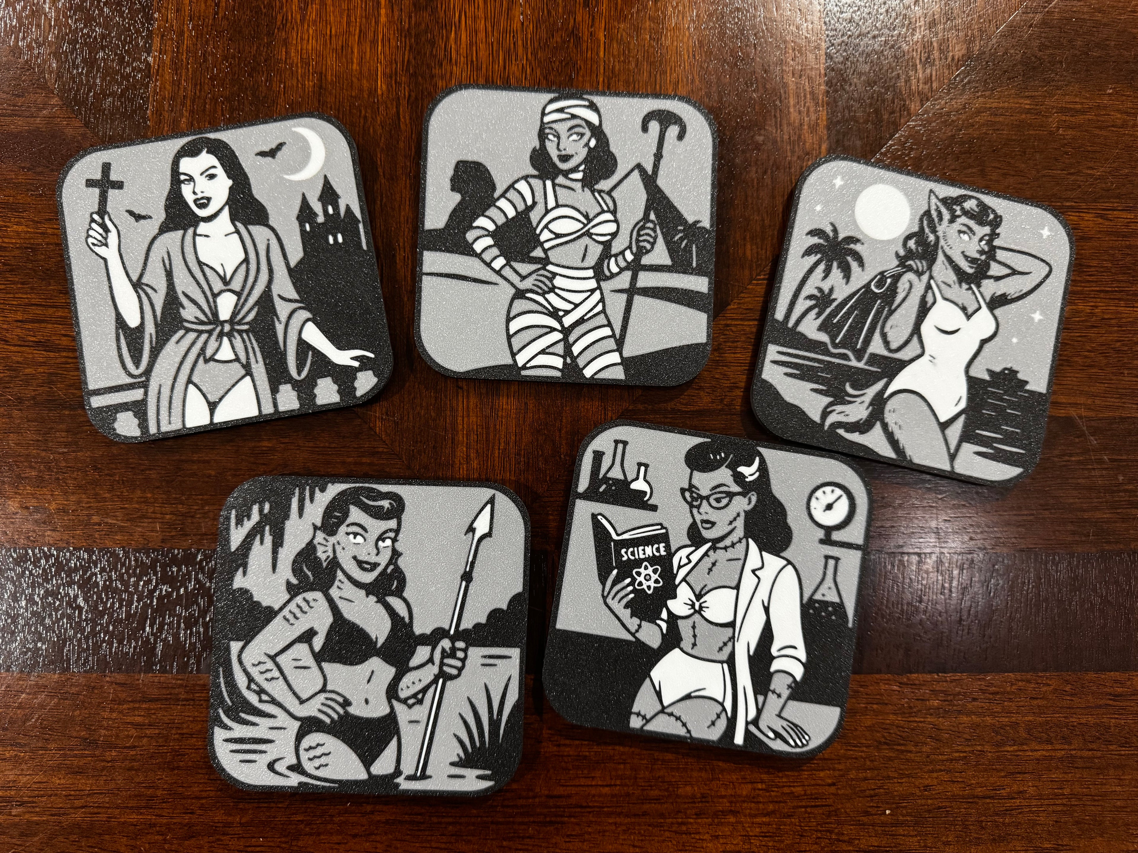 Classic Monster Pinups - Halloween Coasters