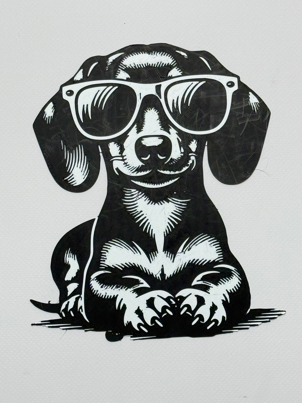 wall art dachshund with glasses black and white