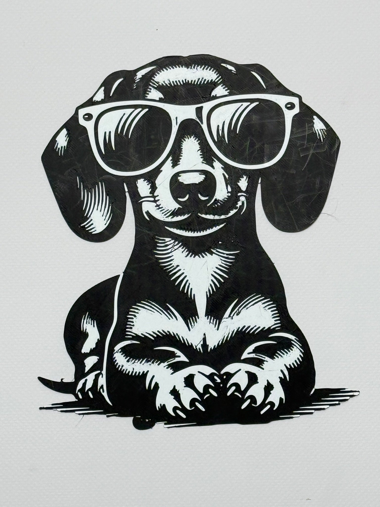 wall art dachshund with glasses black and white