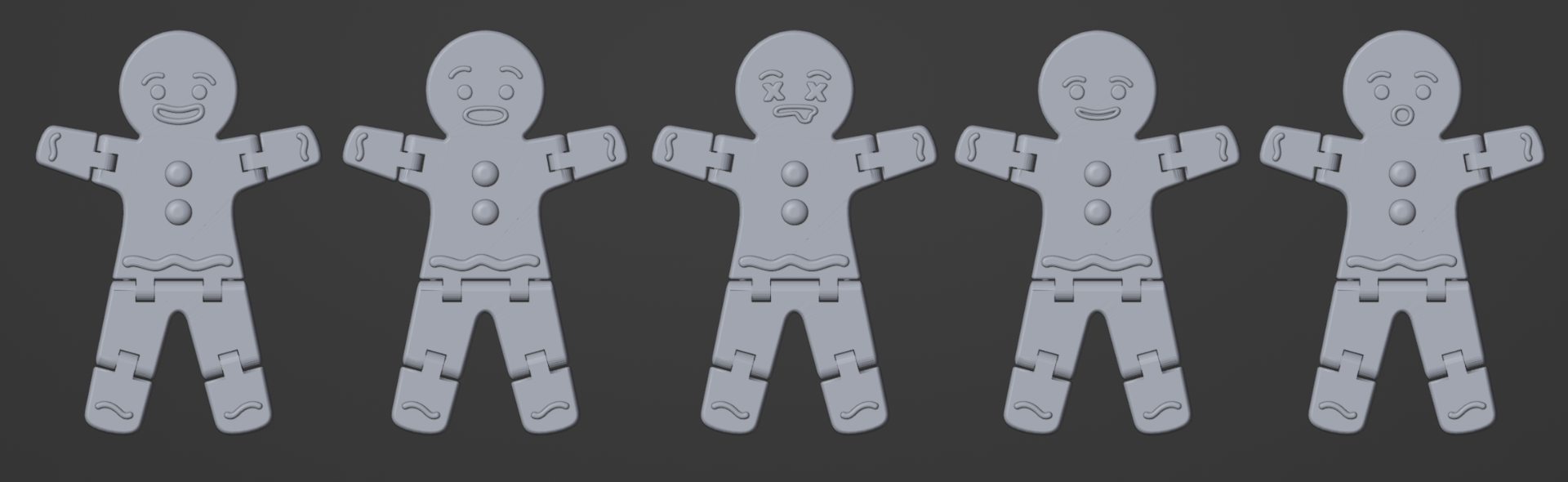 Articulated Gingerbread Man - 5 face options