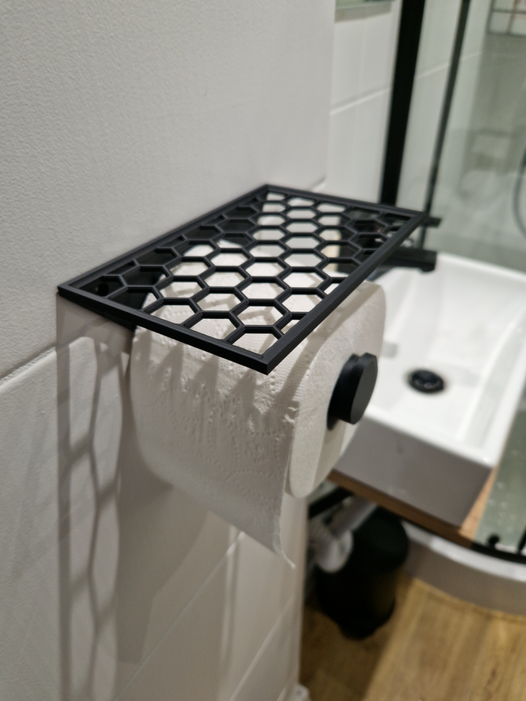 Toilet Paper Holder with Hexagon Shelf